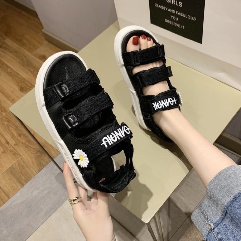 (freeship)dép giày sandal hang quốc chữ in điểm hoa đế đúc êm