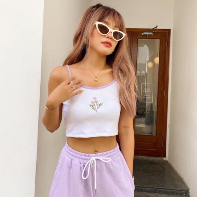 Áo Croptop 2 Dây Thêu Hoa ( Ảnh Thật )