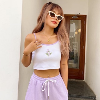 Áo croptop 2 dây thêu hoa