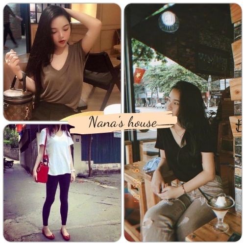 Áo Thun Suông Trơn Lụa Giấy Cổ Tim Nữ  Nana's House - FREESHIP  Áo phông dáng rộng basic, chất liệu cao cấp Ulzzang