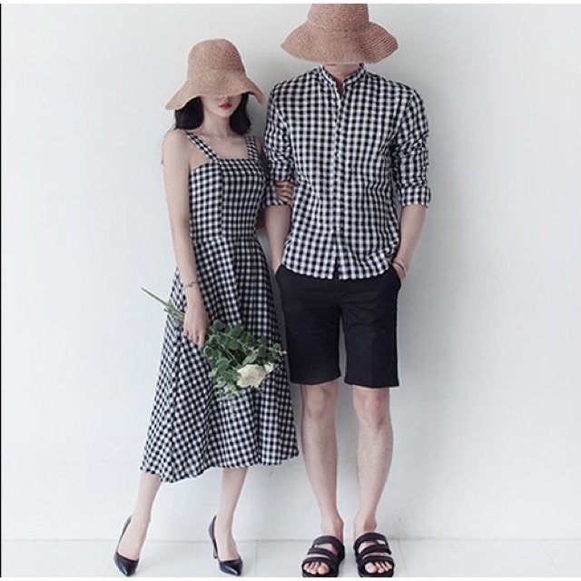 [ORDER] Set KoreaCouple sọc caro trắng đen đi dạo biển picnic đều phù hợp✨