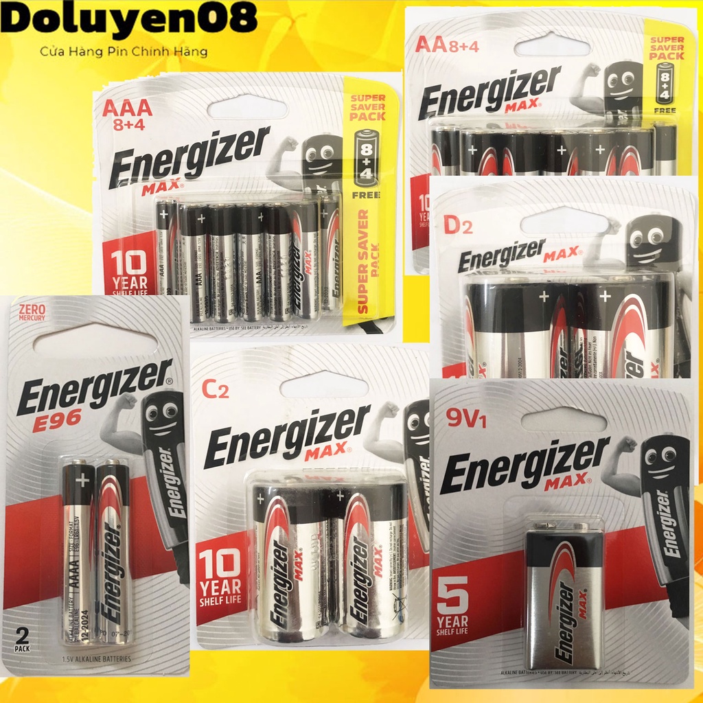 Pin AA, Pin AAA, Pin D, Pin C, Pin 9V, Pin AAAA Energizer Alkaline Chính hãng