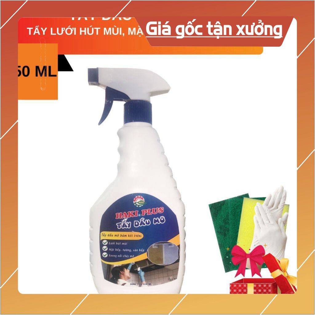 Tẩy dầu mỡ HAKI tẩy sạch dầu mỡ cứng đầu trên máy hút mùi, bếp gas, bếp từ, tường bếp, xoong chảo