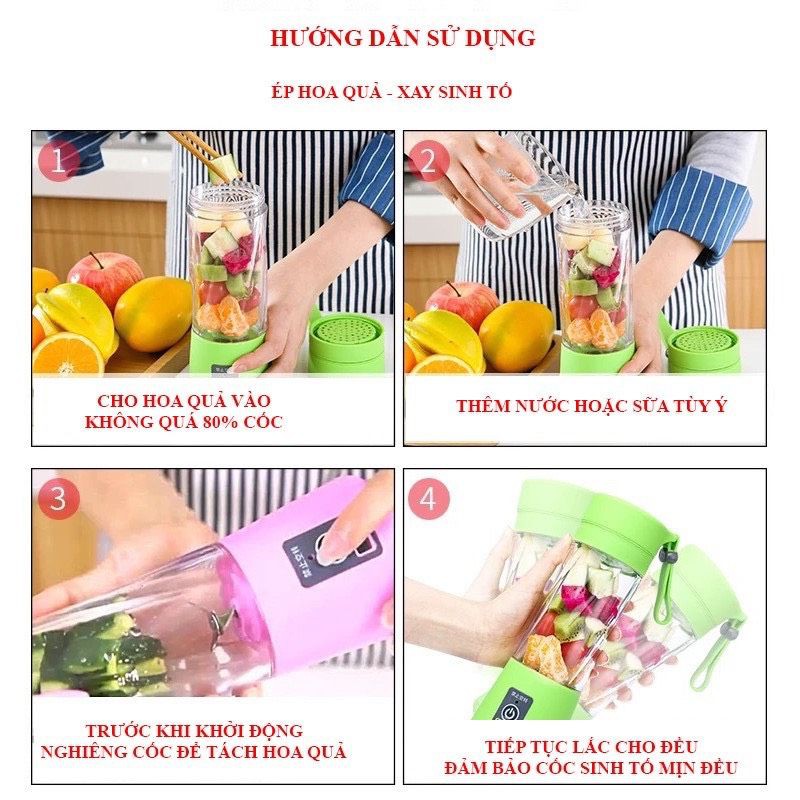 Máy Xay Sinh Tố Cầm Tay Mini Sạc Pin Tích Điện, Máy Sinh Tố Cầm Tay