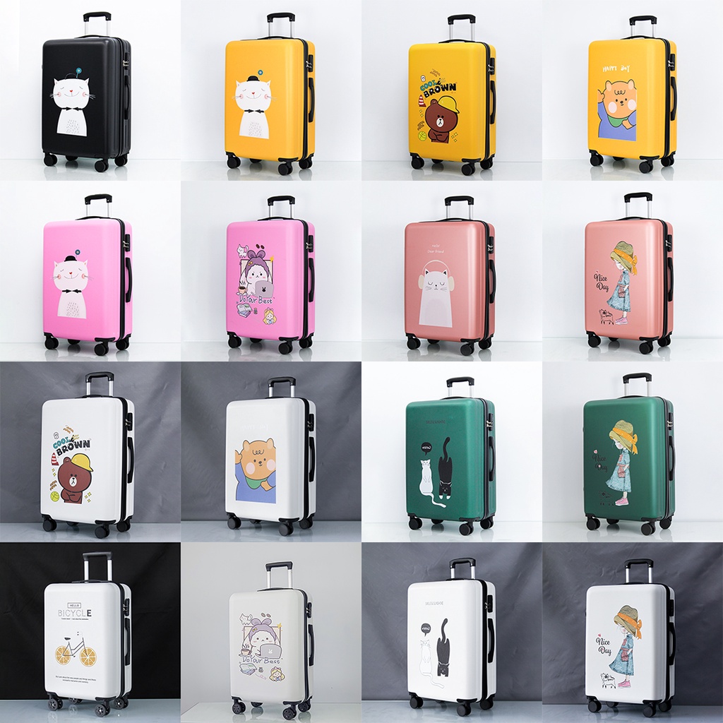 Vali Kéo Du Lịch Size 20/24/26 inch Nhựa Dẻo PC ABS In Hình Hoạ Tiết Đẹp Màu Đen Trắng Vàng Hồng Xanh Siisters