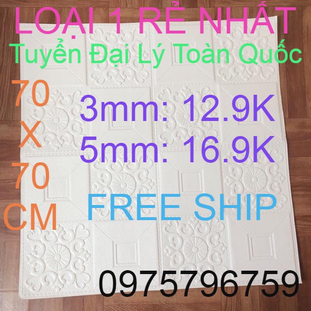 [FREE SHIP] Xốp dán trần, dán tường 3D hoa văn giả da kích thước 70x70cm