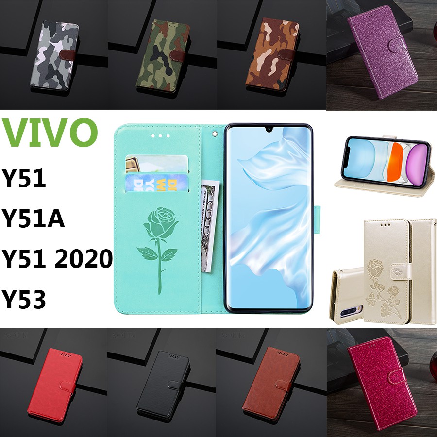 Bao da điện thoại từ tính kèm ví và giá đỡ chống rơi cho VIVO Y51 Y51A Y51 2020 Y53