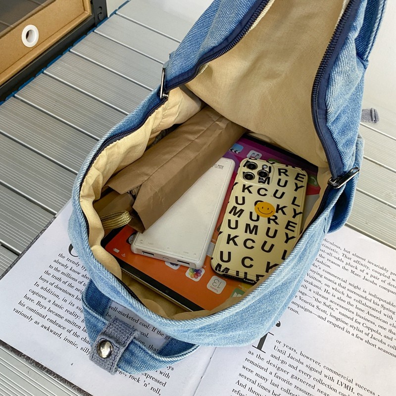 Ba Lô Denim In Hình Mèo Chanh Thời Trang Dành Cho Nữ