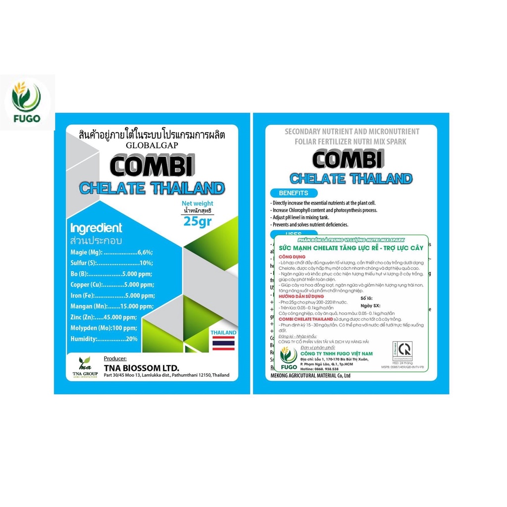 Combi  COMBI CHELATE cung cấp đầy đủ nguyên tố trung vi lượng cho cây 25g/gói