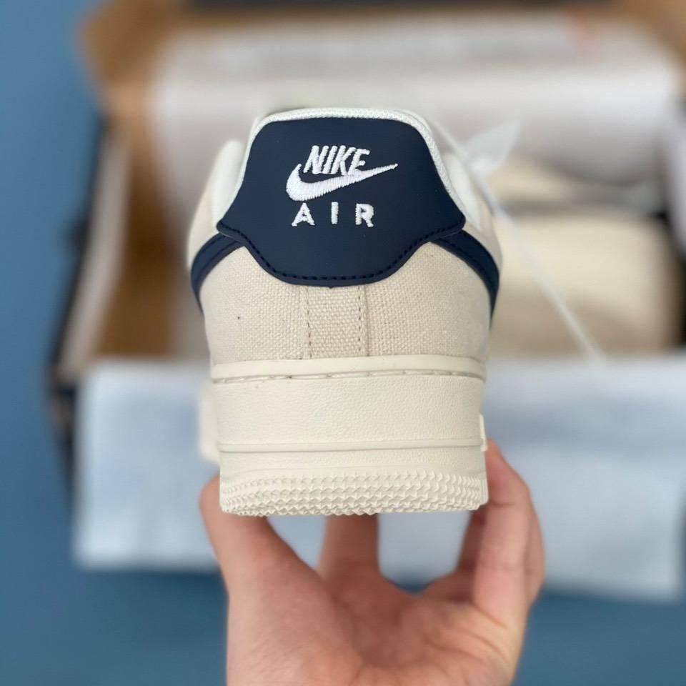Giày AF1 CANVAS NAVY - Giày Thể Thao air force 1 Vải Kem Sữa Hót trend Màu Be Kem Tích Xanh nam Nữ Full Phụ Kiện