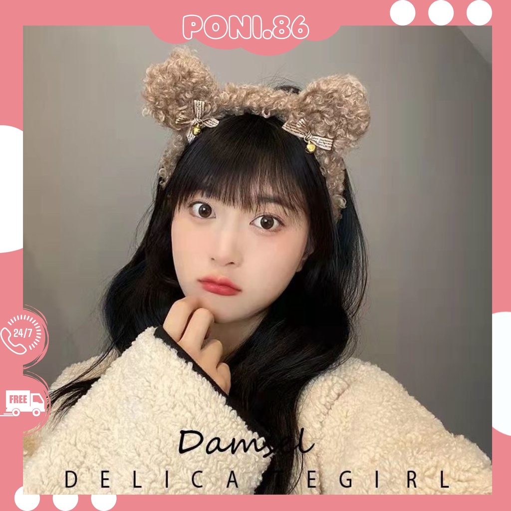 Băng đô cài tóc bờm tóc hình gấu xù có gắn chuông và nơ dễ thương đáng yêu  phong cách Hàn quốc