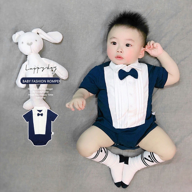 Bộ Áo Liền Quần Tay Ngắn Chất Liệu Cotton Thời Trang Mùa Hè Cho Bé Trai