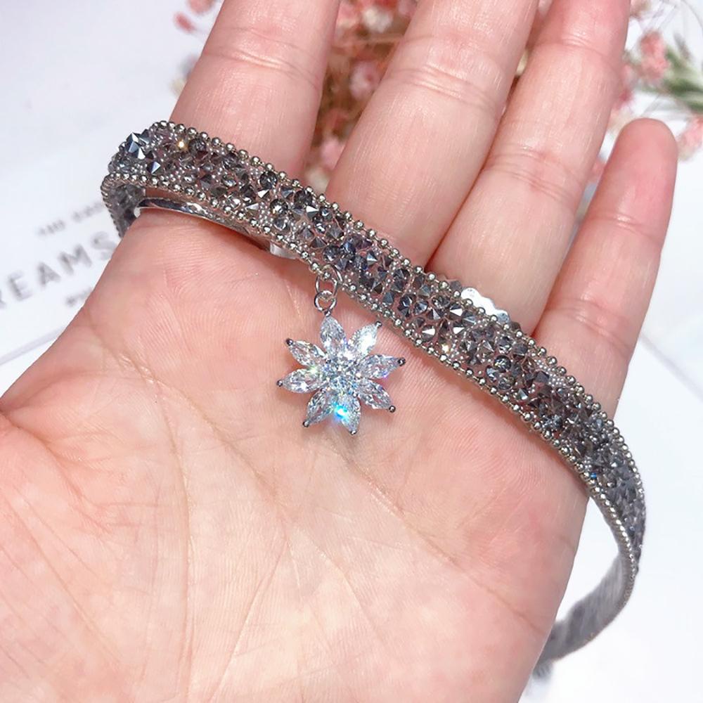 EXPEN Vòng cổ Hợp Kim Hình Hoa Tuyết Đính Đá Thời Trang Cho Nữ