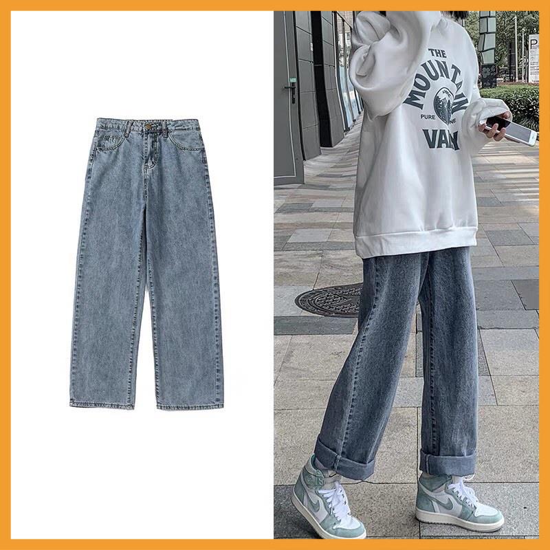 Quần ống rộng, Quần jean nữ ống rộng cạp cao ulzzang phong cách Hàn Quốc
