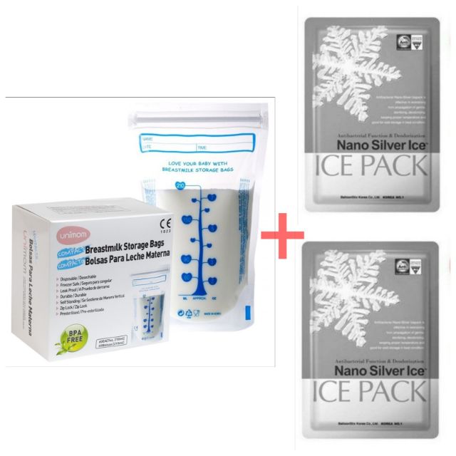 Set 1 hộp 60 túi trữ sữa mẹ Unimom Compact UM870268 và 2 đá khô UM871857 (Xản xuất tại Hàn Quốc)
