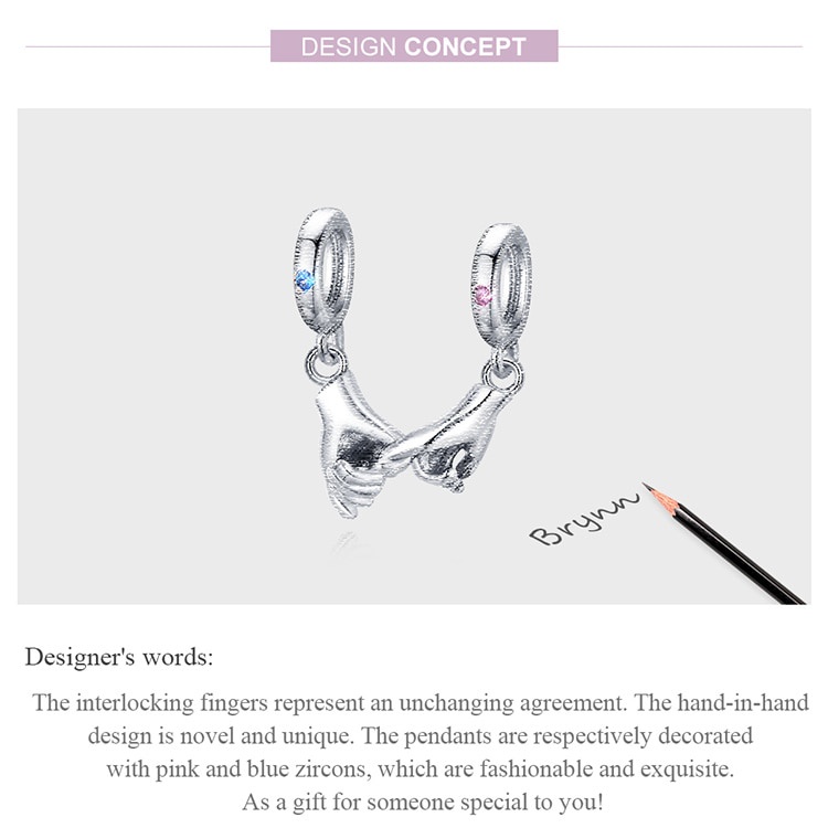 Hạt Charm Bamoer BSC505 Mẫu Tay Nắm Tay Bằng Bạc 925 Dùng Để Tự Làm Vòng Tay/Dây Chuyền