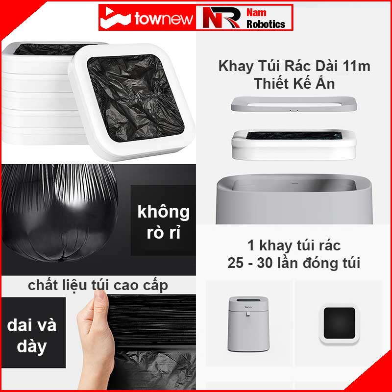 Thùng Rác Tự Động Thông Minh Xiaomi Townew T Air Lite 16.6L Thiết Kế Tối Giản, Tự Động Đóng Gói, Chống Nước IPX4