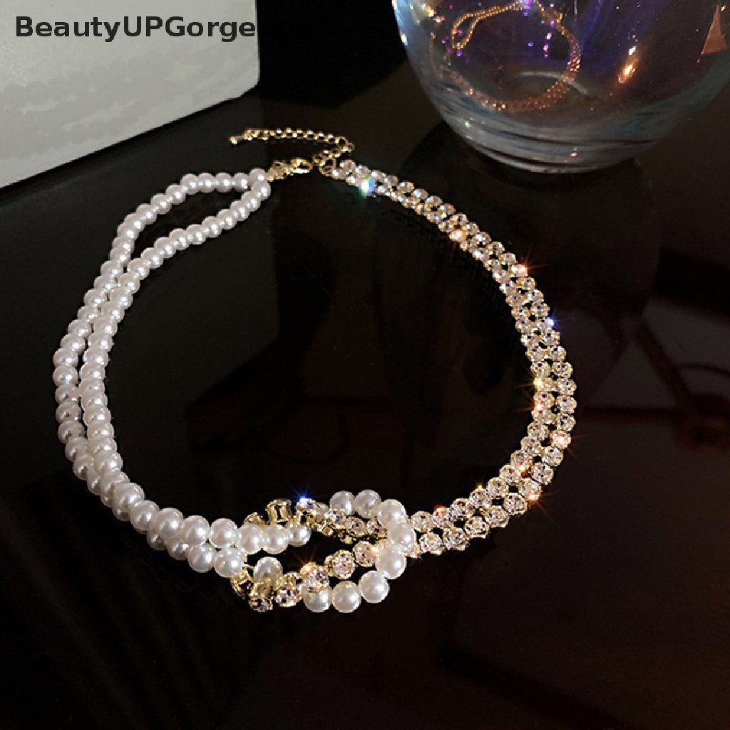 [BeautyUPGorgeous] Vòng Cổ Choker Ngắn Đính Pha Lê Và Ngọc Trai Phong Cách Hàn Quốc Cho Nữ