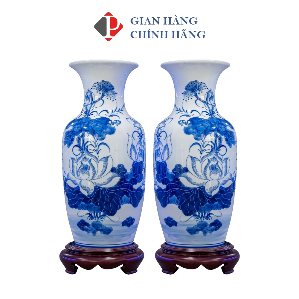 Combo 2 lọ hoa Men Lam Trắng Trơn họa tiết SEN, đồ thờ cúng Phùng Gia - Gốm sứ Bát Tràng cao cấp