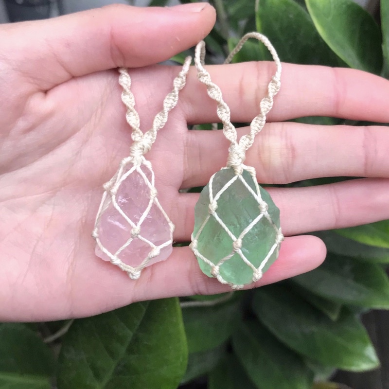 Dây chuyền Green Fluorite đan macrame dây rút điều chỉnh dài ngắn