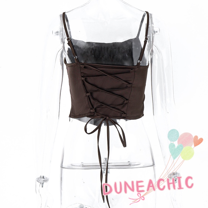 DUNEA Áo DUNEA hai dây hở lưng màu trơn phong cách đường phố thời trang dành cho nữ
