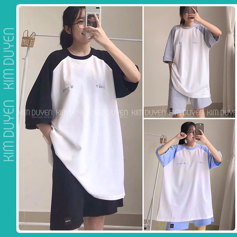 Set Bộ Áo Thun Kèm Quần Áo Thun Tay Phối Lỡ Form Rộng Unisex 38-65kg Nam Nữ