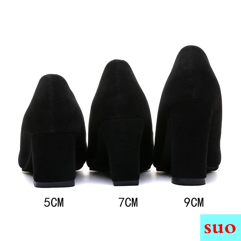 Giày Cao Gót 3Cm 5Cm Chất Liệu Da Lộn Màu Đen Thời Trang Công Sở Cho Nữ