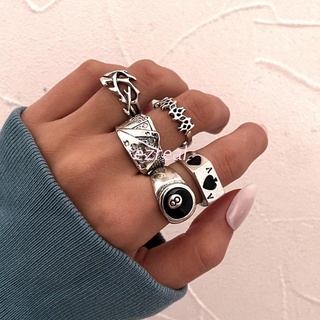 Set 5 nhẫn đeo tay bằng kim loại nhiều họa tiết sành điệu cho nam nữ