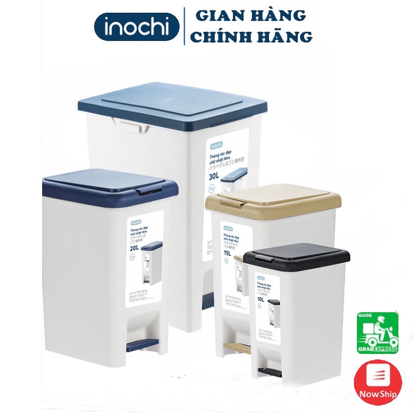 [4 Size] Thùng Rác Nhựa Đạp Chân Inochi Chữ Nhật 10L 15L 20L 30L, Thùng Đựng Rác Gia Đình, Văn Phòng Tiện Ích