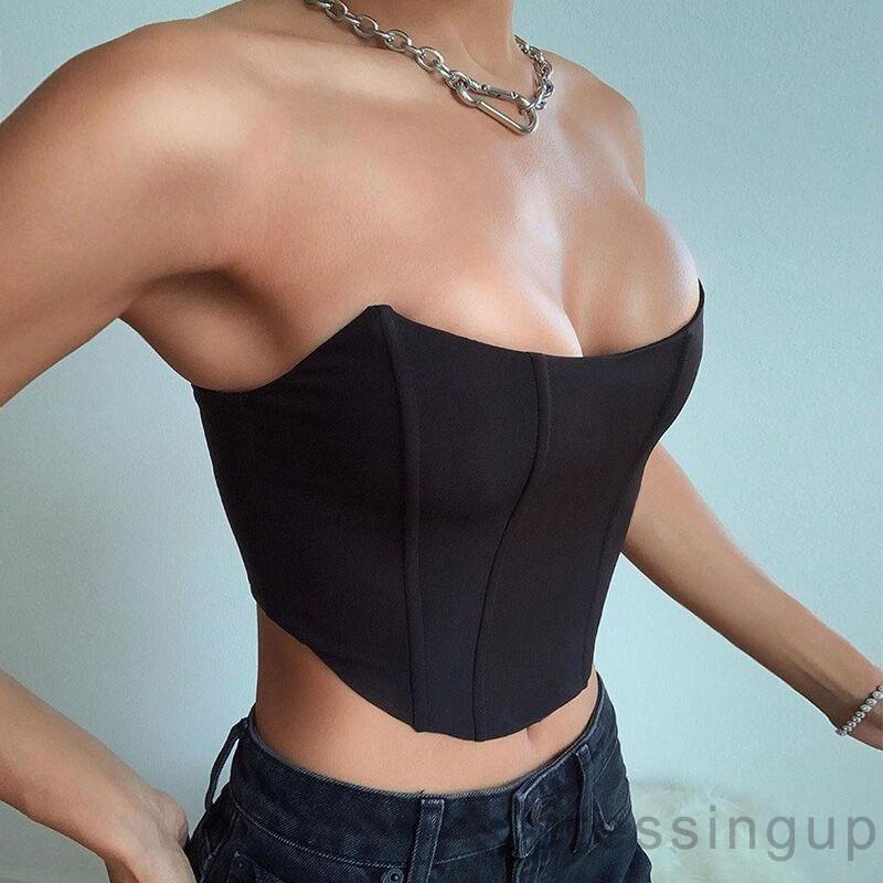 Áo ống Satin cho nữ màu tươi sáng hở lưng gợi cảm thời trang