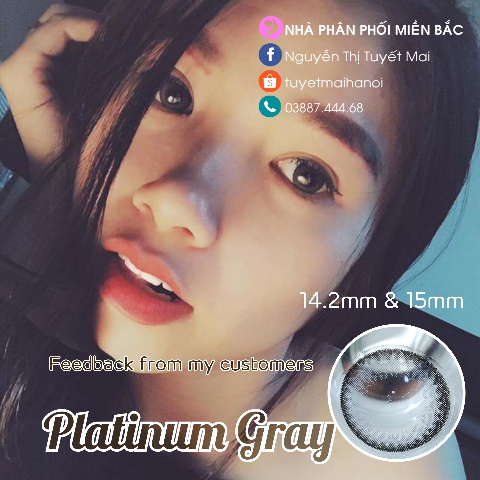 Kính Áp Tròng Màu Xám Đen Siêu Êm Siêu Mềm Platinum Gray 14.2mm 0 Độ - Lens Hàn Quốc Chính Hãng Vassen Sexy Me