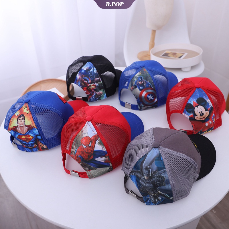 Mũ Lưỡi Trai Phối Lưới Họa Tiết Hoạt Hình Disney Spiderman Batman Mickey Cho Bé 2-8 Tuổi
