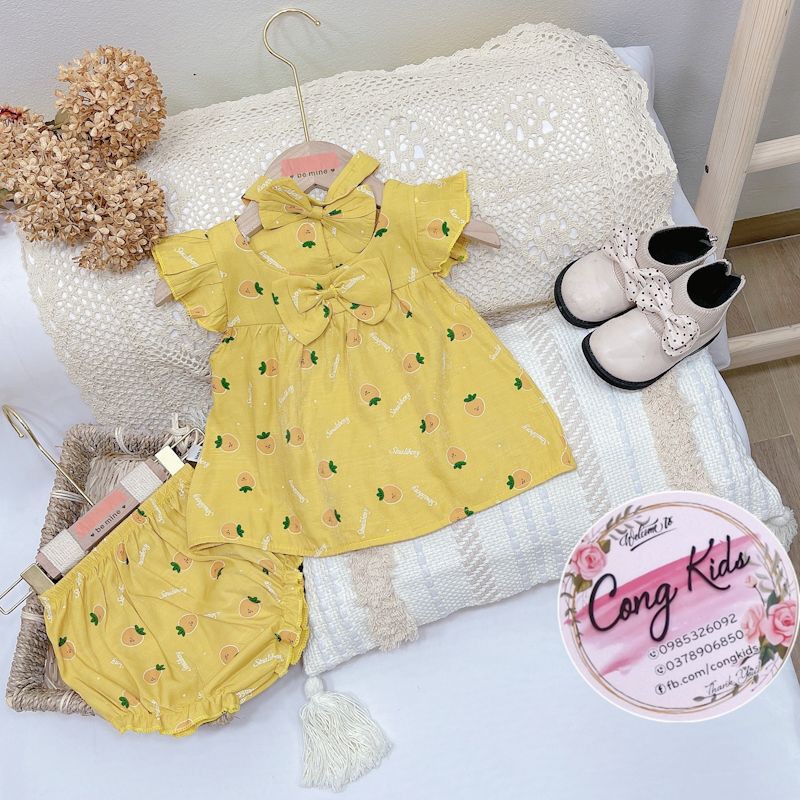 【8-16KG】Bộ đồ bé gái mùa hè, 5 màu vải đũi lạnh siêu mềm, mịn, mát. Set 3 chi tiết bé gái, đồ bộ bé gái, quần áo trẻ em