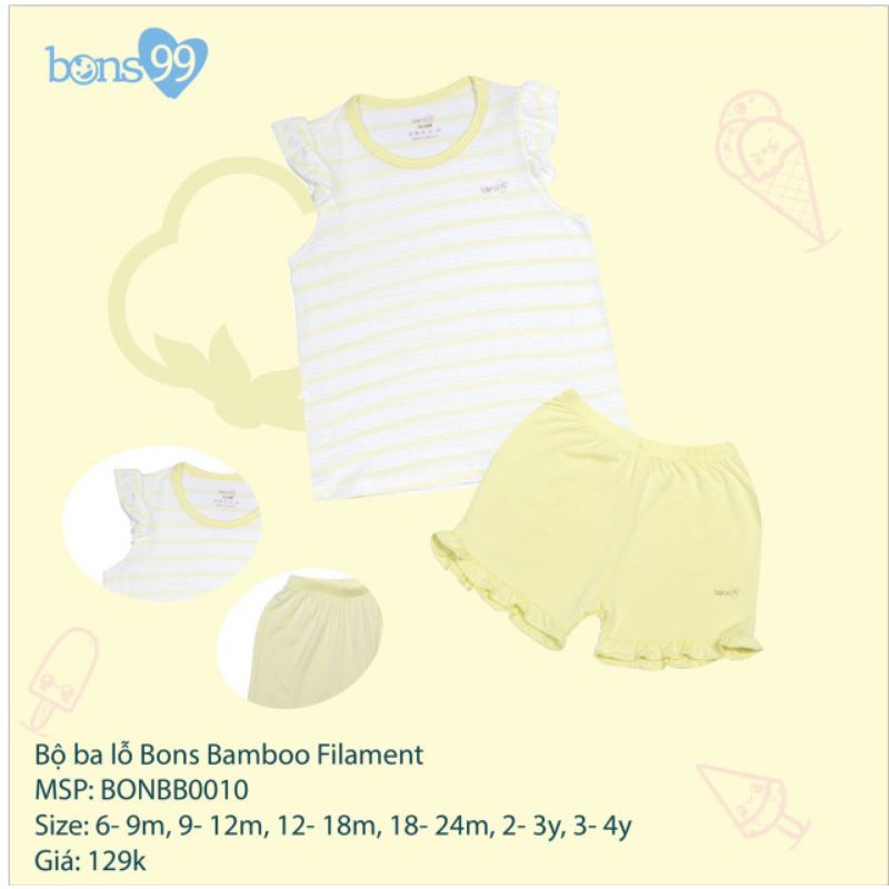 Bons99_ Bộ ba lỗ bamboo Bons99 cho bé size 6M đến 4Y