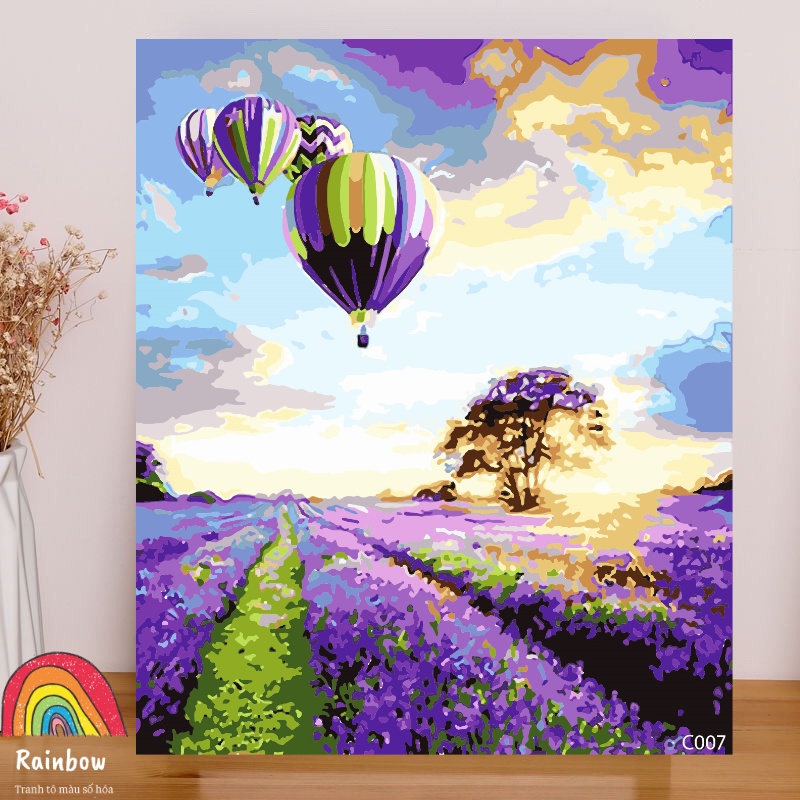 Tranh tô màu số hóa Rainbow phong cảnh đồng hoa oải hương C007