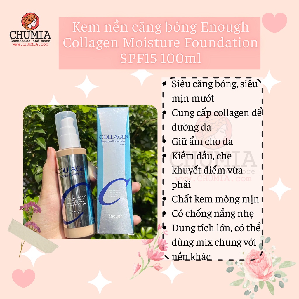 Kem nền COLLAGEN ENOUGH SPF15 100ml che khuyết điểm kiềm dầu lâu trôi nâng tone cho da khô chính hãng KN chumia