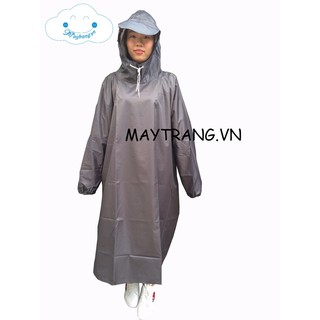 Áo mưa vải dù cao cấp không xẻ tà (áo mưa bít vải dù) màu xám tro