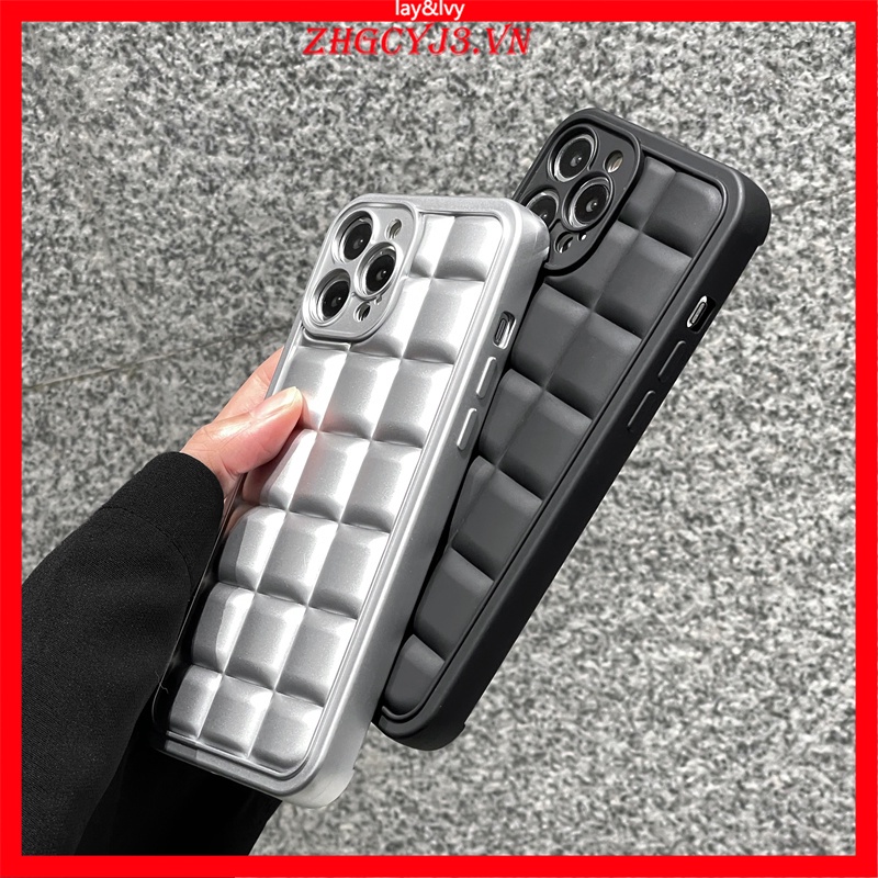 Ốp Điện Thoại Silicon IMD Mềm Hình Vuông Màu Trắng Đen Dễ Thương Cho IPhone 13 13 ProMax 12 12ProMax 11 11Promax XS Max XR