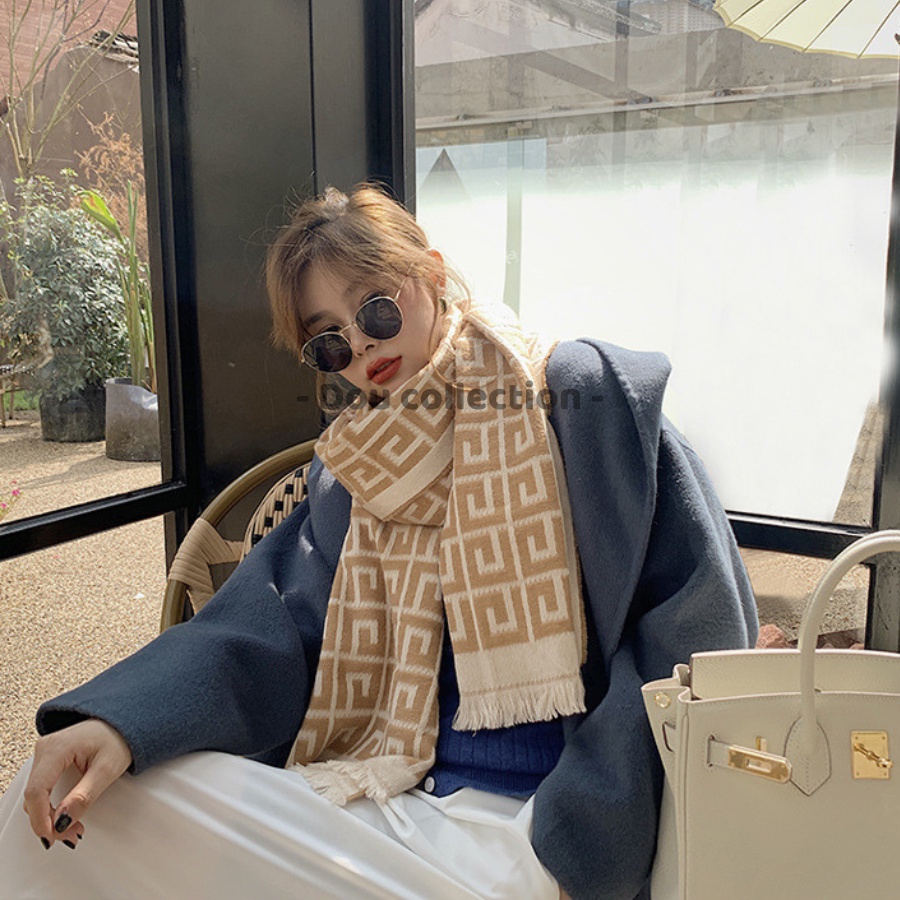 [Nowship2h] Khăn len quàng cổ Cashmere dày cao cấp họa tiết caro giữ ấm thời trang thu đông - 65x195cm - mã LN024