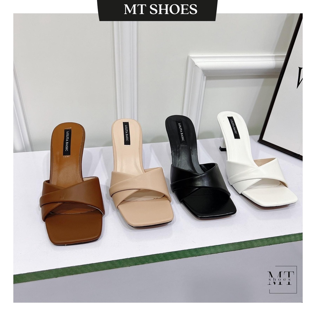 Guốc nữ quai vạt chéo gót nhọn cao 7cm chất da mềm cao cấp kiểu dáng sang chảnh tiểu thư giá siêu ưu đãi