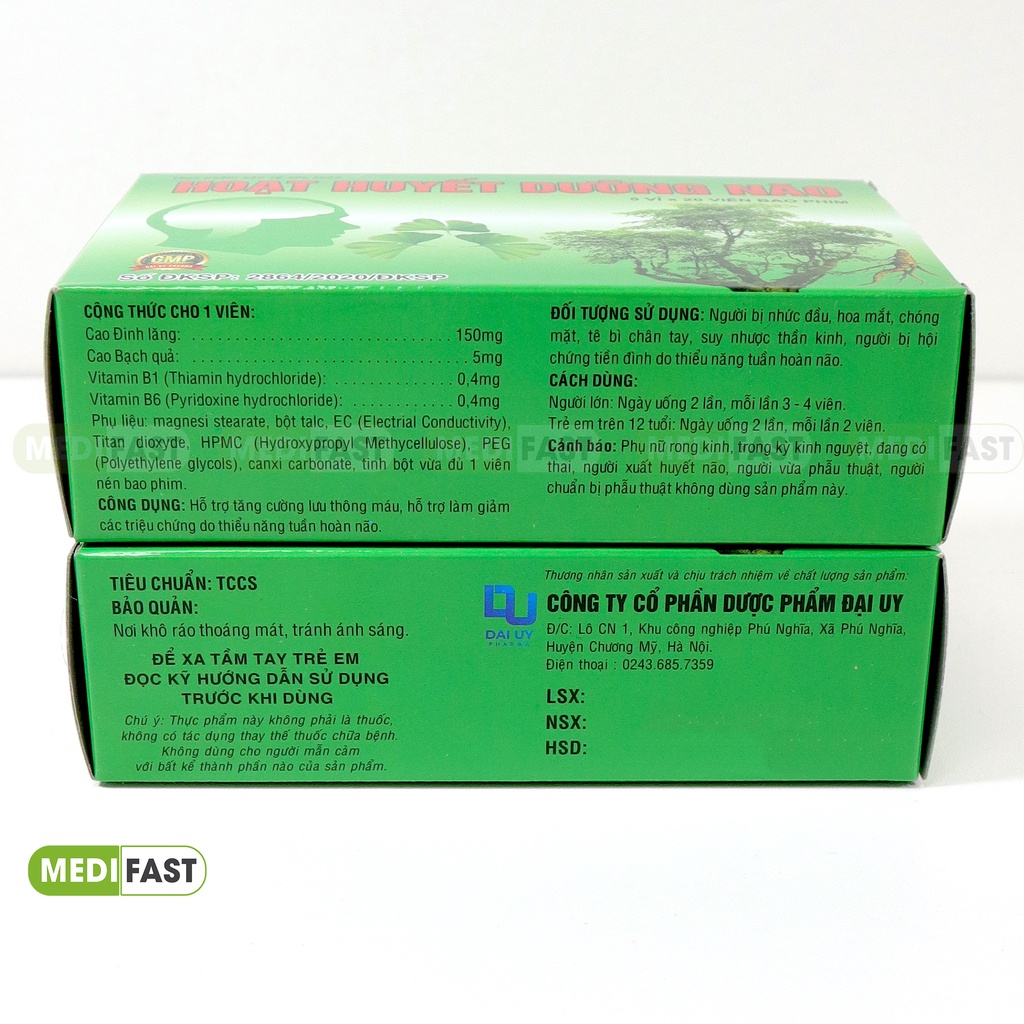 Hoạt huyết dưỡng não Đại Uy - Hộp 100 viên - Giúp tăng cường tuần hoàn não từ đinh lăng, vitamin, magie
