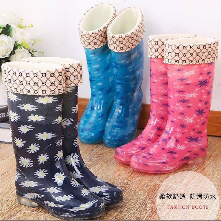 Ủng Đi Mưa Cổ Cao Đế Dày Chống Trượt Thời Trang Cho Người Lớn