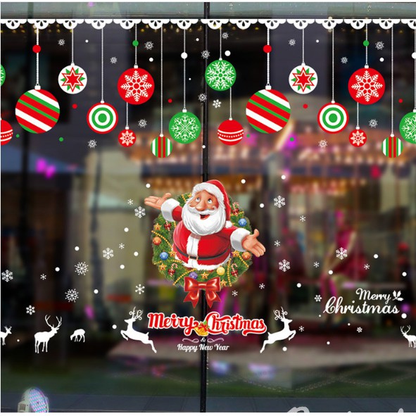 COMBO DECAL GHÉP ĐÔI DÁN TƯỜNG NOEL - RÈM SẮC MÀU PHỐI NOEL SẮC NÉT ( 2 TẤM )