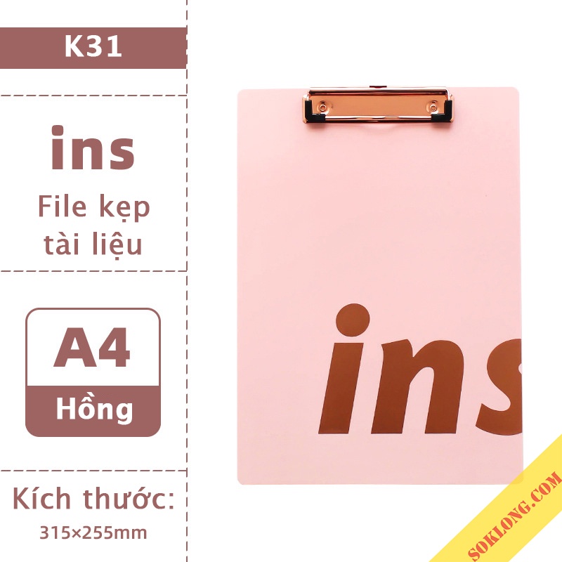 File kẹp tài liệu A4 nhựa dẻo INS hồng bìa trình ký văn phòng K31