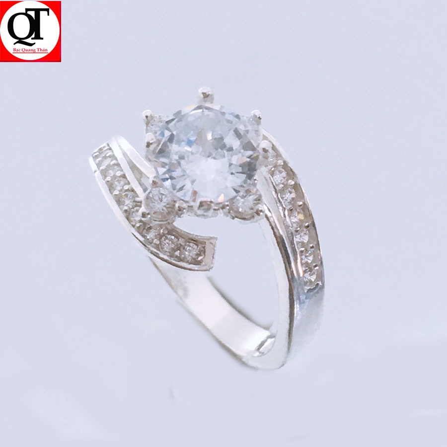 Nhẫn nữ thời trang ổ cao gắn đá rico cao cấp chất liệu bạc ta trang sức Bạc Quang Thản – QTNU89