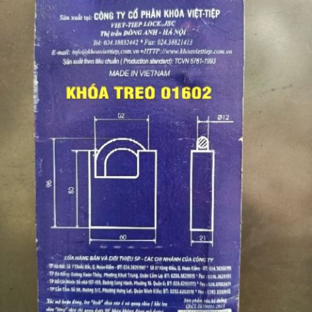 Ổ KHÓA CHỐNG CẮT VIỆT TIỆP 01602 - 60MM