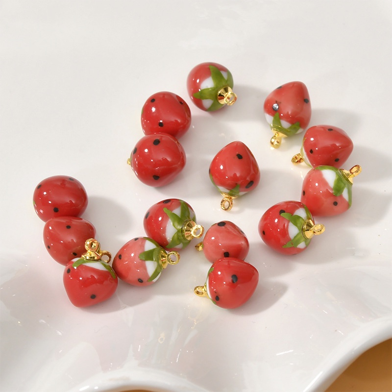 Mặt Vòng cổ / Vòng Đeo Tay / Khuyên Tai Hình Trái Dâu Bằng Gốm Sứ diy 2023