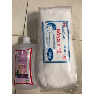 Combo nước rửa móng tay quyên 500ml và bông y tế bảo thạch 100g