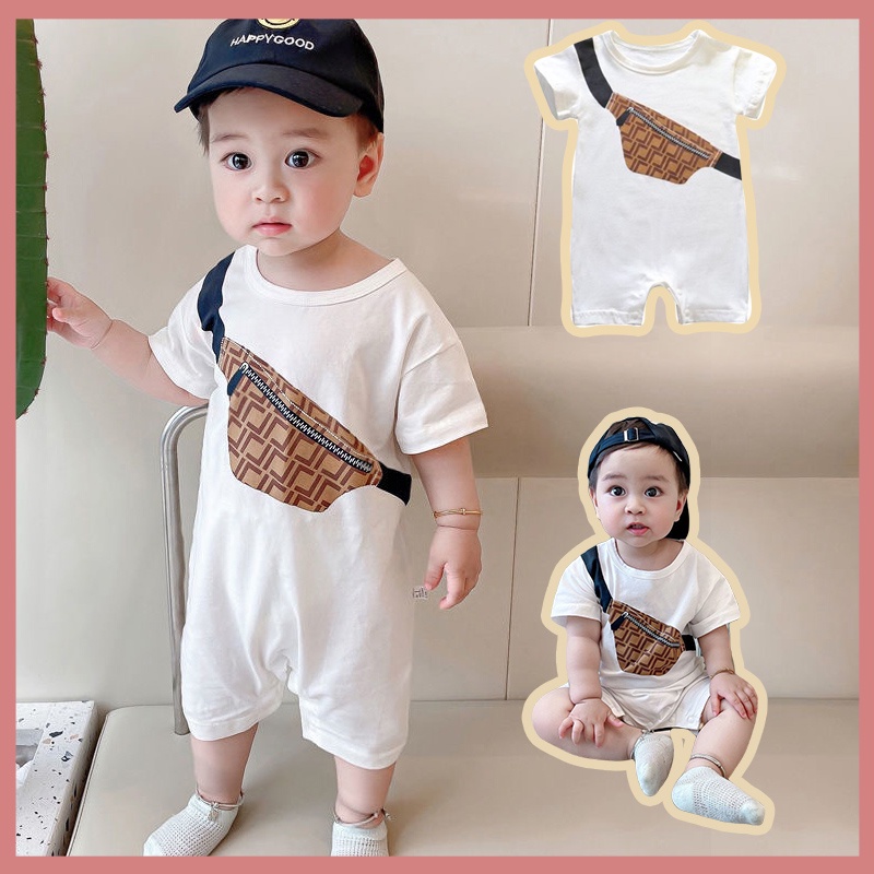 Áo Liền Quần Cotton Ngắn Tay Màu Trắng Thời Trang Mùa Hè Cho Trẻ Sơ Sinh