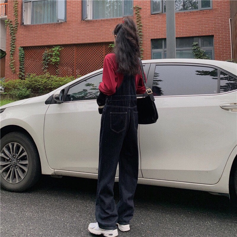 Quần yếm jeans xanh đậm Ulzzang hàn quốc